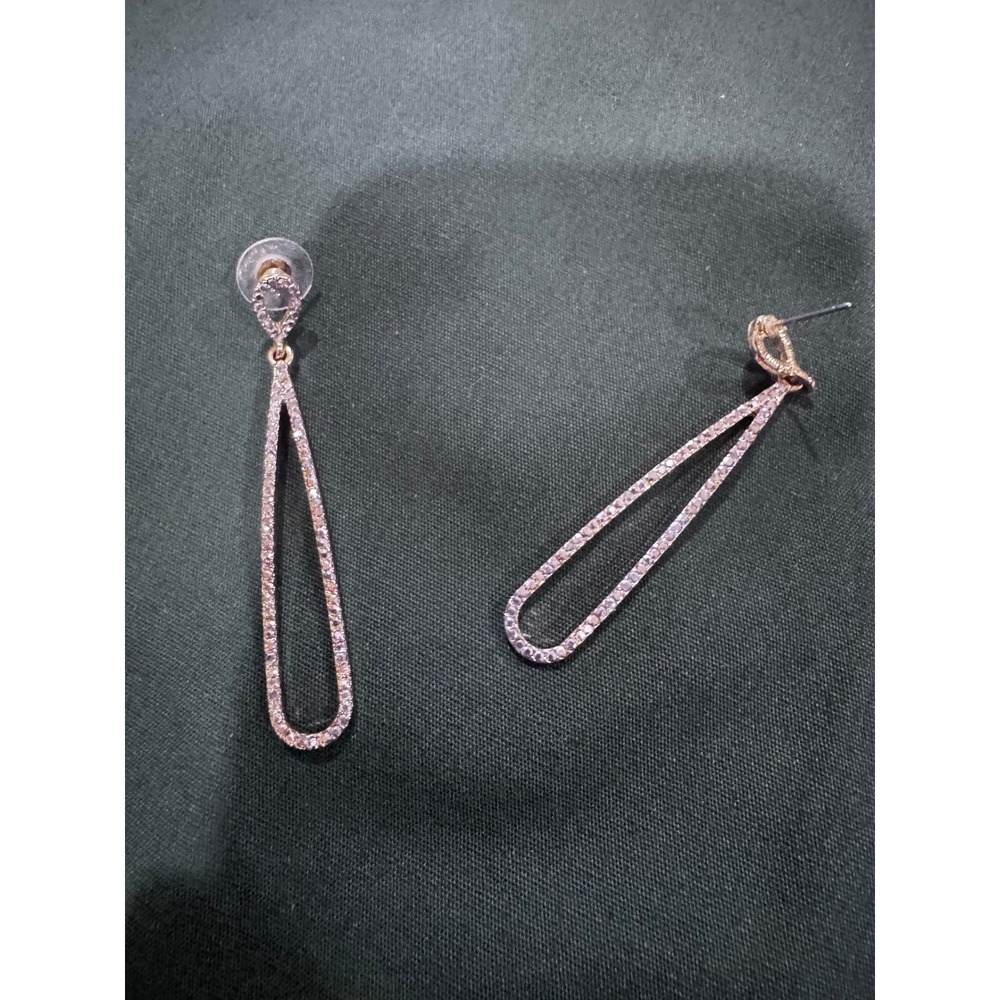 Rose Gold Tone Pave Crystal Open Teardrop Dangle Drop Earrings for Women